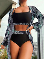 Three-Piece Swimwear Set with Long Sleeve Cover-up