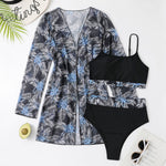 Three-Piece Swimwear Set with Long Sleeve Cover-up